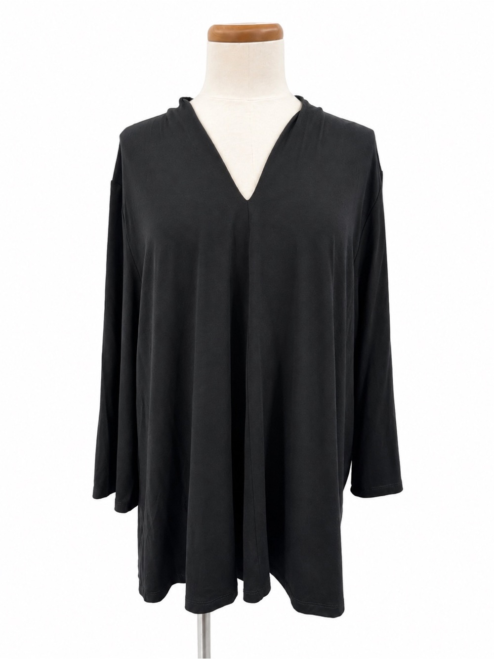 Alembika 7 Tunic Top Womens Black V Neck 0889 3/4 Sleeve Minimalist Lagenlook